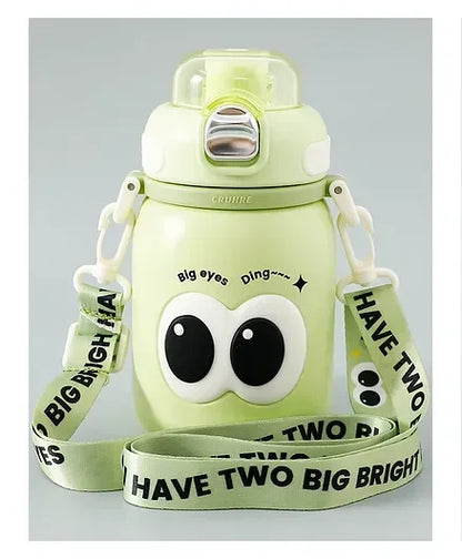 Cute Big Eyes Ding Insulation Cup Cartoon Portable Double Drinking Straw Cup 550 ML (Green) - Jaiman Toys