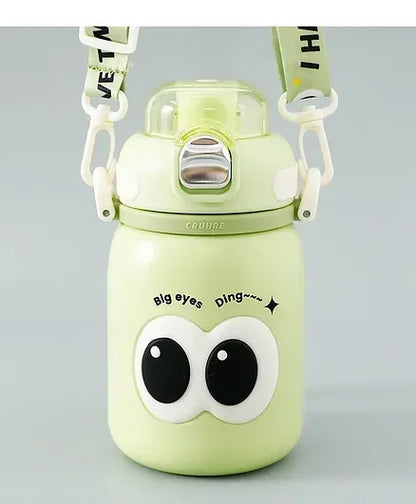 Cute Big Eyes Ding Insulation Cup Cartoon Portable Double Drinking Straw Cup 550 ML (Green) - Jaiman Toys