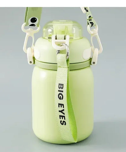 Cute Big Eyes Ding Insulation Cup Cartoon Portable Double Drinking Straw Cup 550 ML (Green) - Jaiman Toys