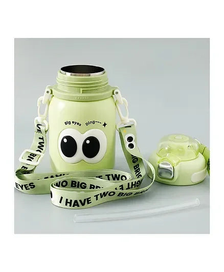Cute Big Eyes Ding Insulation Cup Cartoon Portable Double Drinking Straw Cup 550 ML (Green) - Jaiman Toys