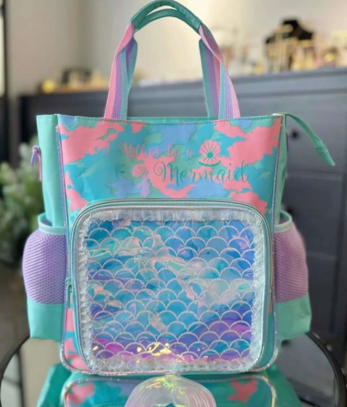 Vest Rather Be a Mermaid Kids Backpack (32 x 26 cm) | Mermaid-Themed School & Activity Bag with Holographic Front Pocket