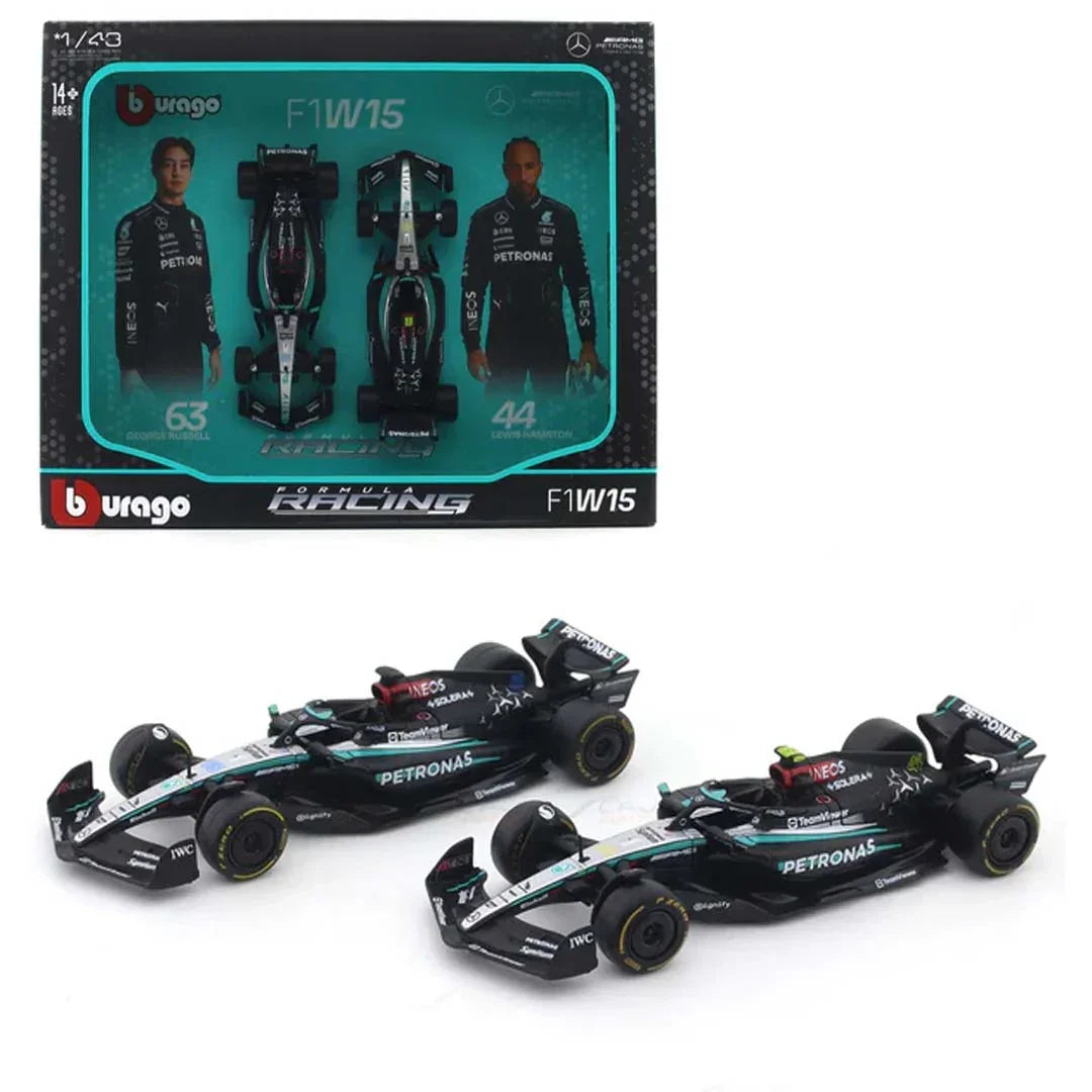 2024 Mercedes-AMG W15 set of 2 cars 1:43 Bburago Formula 1 diecast scale model car - Jaiman Toys