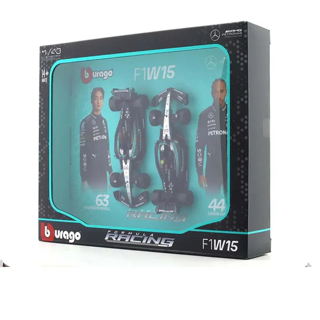 2024 Mercedes-AMG W15 set of 2 cars 1:43 Bburago Formula 1 diecast scale model car - Jaiman Toys