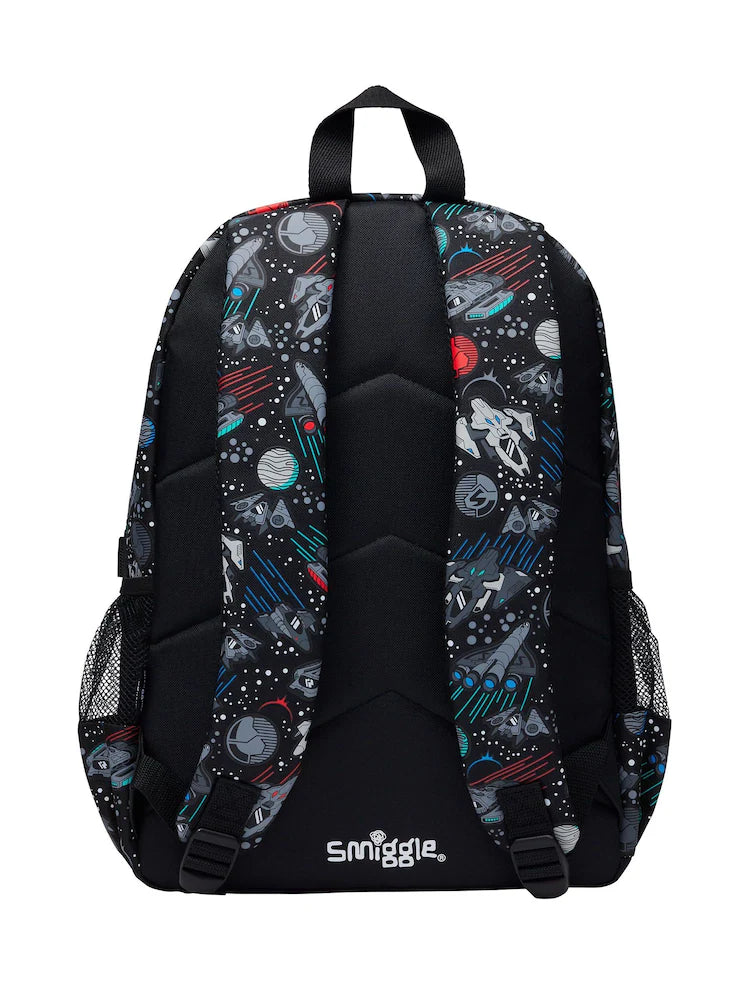 Smiggle Astronaut Space Backpack 42cm with 3D Helmet Pocket, Laptop Sleeve & Dual Bottle Pockets – Black
