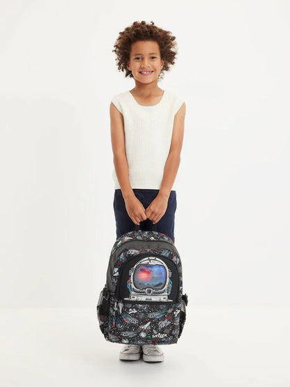 Smiggle Astronaut Space Backpack 42cm with 3D Helmet Pocket, Laptop Sleeve & Dual Bottle Pockets – Black