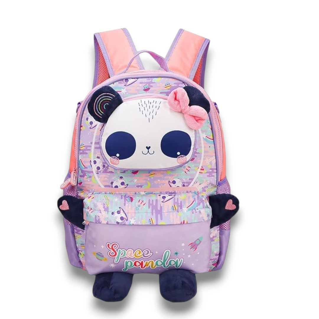 Panda School Backpack 16 Inch – Kids Cute Space Panda Cartoon School Bag with Side Pockets for Girls
