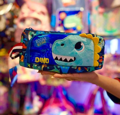 Vest Dinosaur Pencil Case – Kids School Stationery Organizer with Zipper Compartments