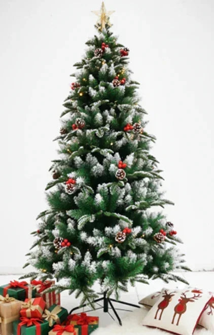 SWEN NORTHLIGHT flocked christmas tree pinecones and cherries