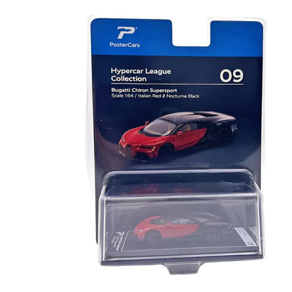 PosterCars 1:64 Bugatti Chiron Supersport – Red & Black - Blister Pack | Hypercar League Premium Diecast Collectible - Jaiman Toys