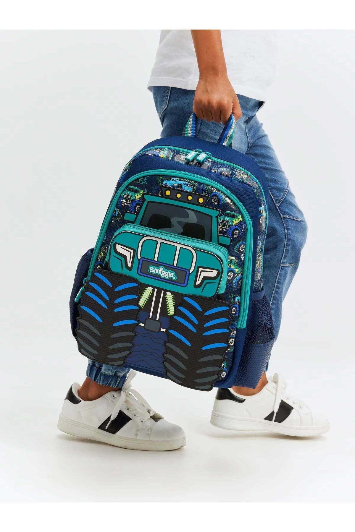 Smiggle School Bag : Monster Truck Colorful & Stylish 14 Inch Backpack for Kids - Jaiman Toys