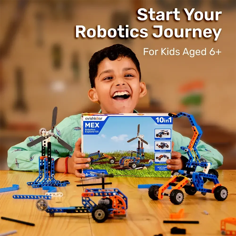 Avishkaar MEX 10-in-1 Robotic Explorer Kit | STEM Build & Play Kit Ages 6-10