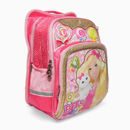 Barbie Girls School Backpack (40.5cm)| Pink Glitter Candy Theme School Bag with Multiple Compartments & Side Pockets