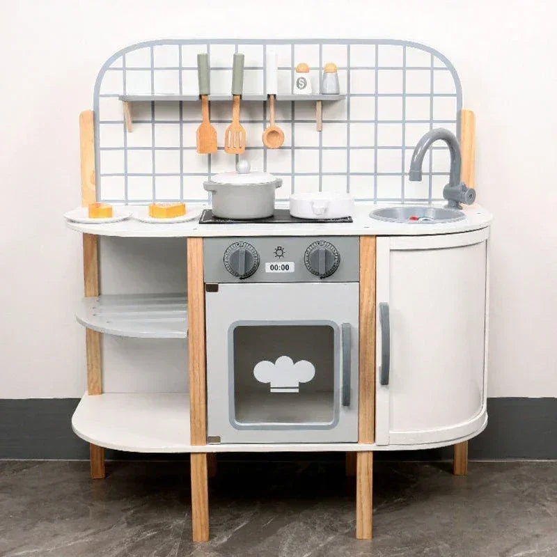 White Wooden Simulation DIY Kitchen Play Toys Pretend Cooking Role Play Dessert Toy for Kid