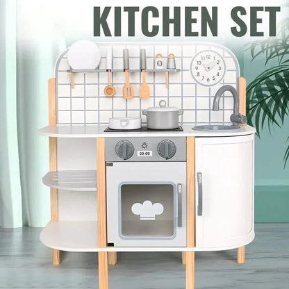 White Wooden Simulation DIY Kitchen Play Toys Pretend Cooking Role Play Dessert Toy for Kid