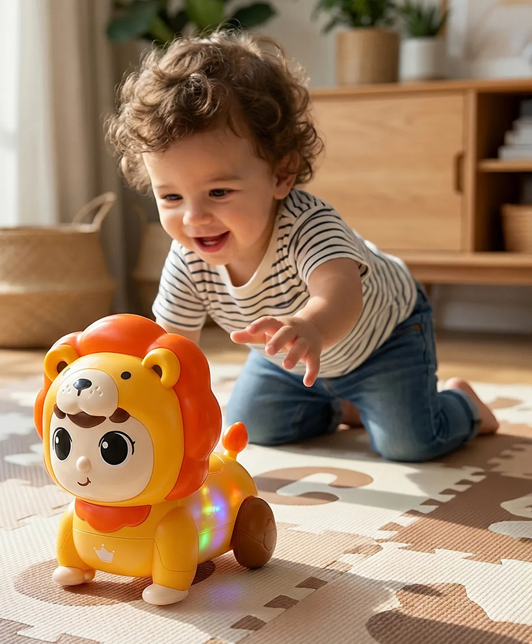 Huanger Crawling Baby Lion Toy (6 inch) – Interactive Crawling Learning Toy for Toddlers (18+ Months)
