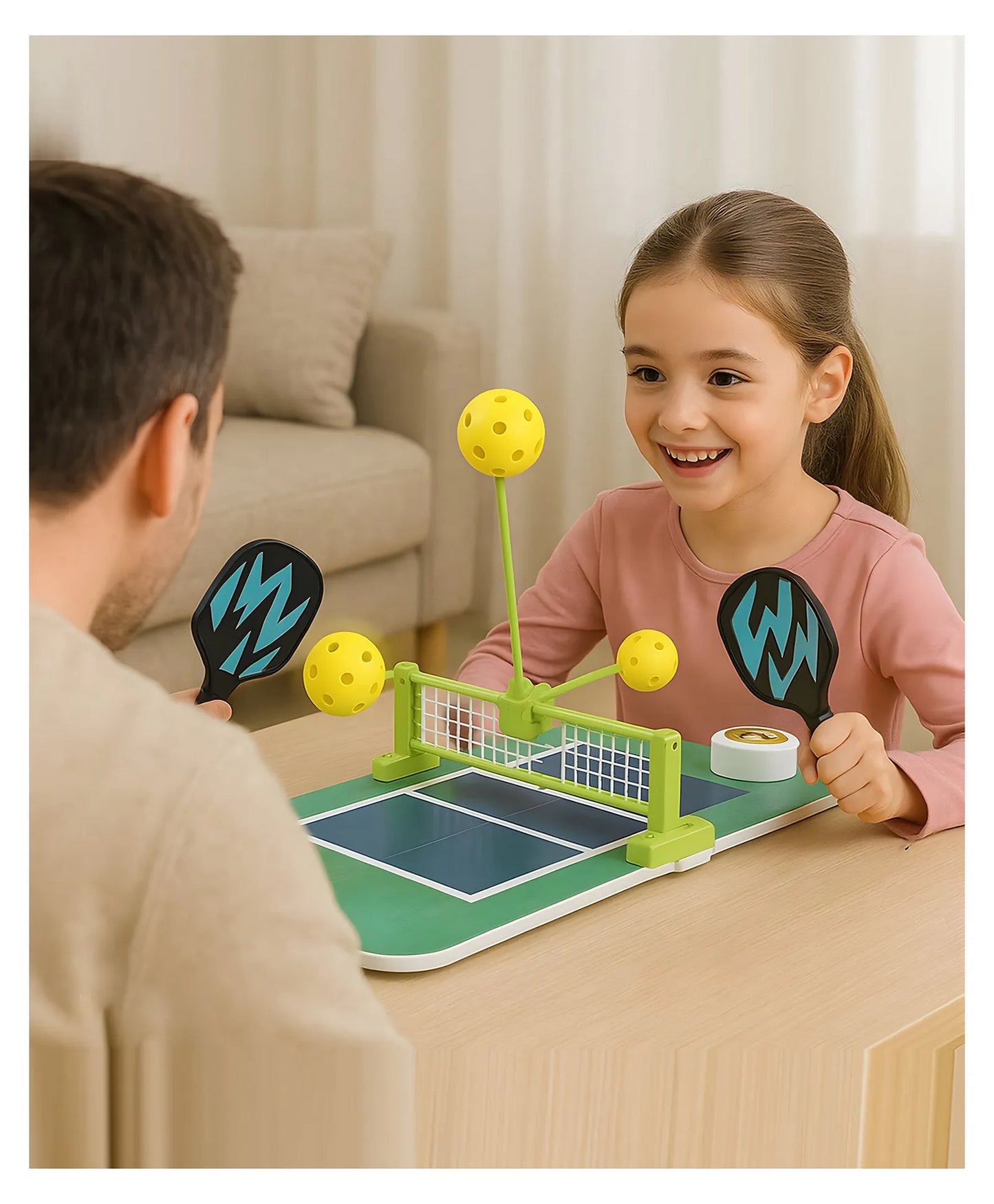 SIMARR Tabletop Pickleball Game Set for Kids – Mini Indoor Paddle Ball Game with Net & Paddles | Family Sports Toy