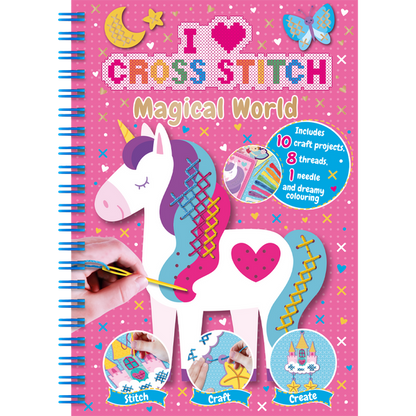I Love Cross Stitch Craft Activity Book for Kids – DIY Stitching & Colouring Craft Kit (10 Projects)
