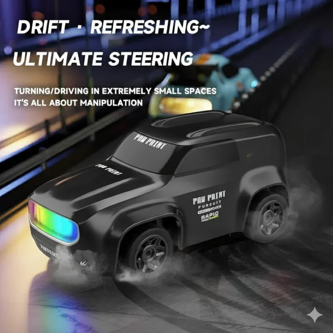 Mini 4WD Q197 1:64 Scale LED Drift RC Car – 2.4GHz Remote Control, Type-C Fast Charge, Adjustable Drift Modes (Black)