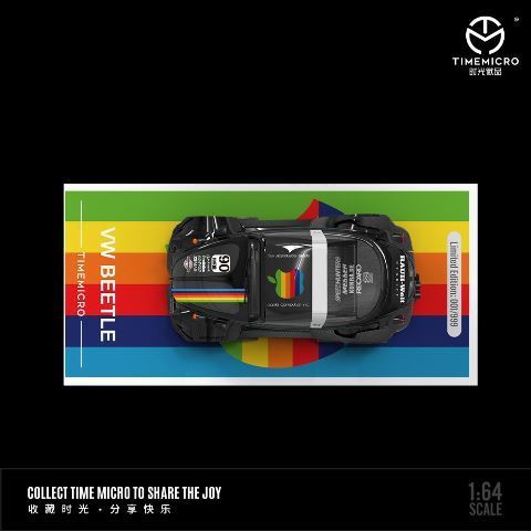 Time Micro Volkswagen Beetle Apple #90 Black Figure Edition 1:64 Scale Diecast Model Car | Premium Metal Collector Car | Display Base, Acrylic Case & Collector Figure Included | Limited Edition | 14+