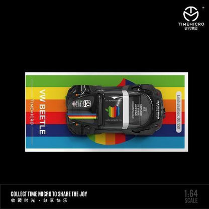 Time Micro Volkswagen Beetle Apple #90 Black Figure Edition 1:64 Scale Diecast Model Car | Premium Metal Collector Car | Display Base, Acrylic Case & Collector Figure Included | Limited Edition | 14+