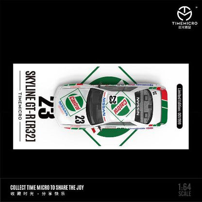 Time Micro Nissan Skyline GT-R R32 Castrol No.23 Figure Edition 1:64 Scale Diecast Model Car | Opening Hood | Display Base, Acrylic Case & Figure Included | 14+
