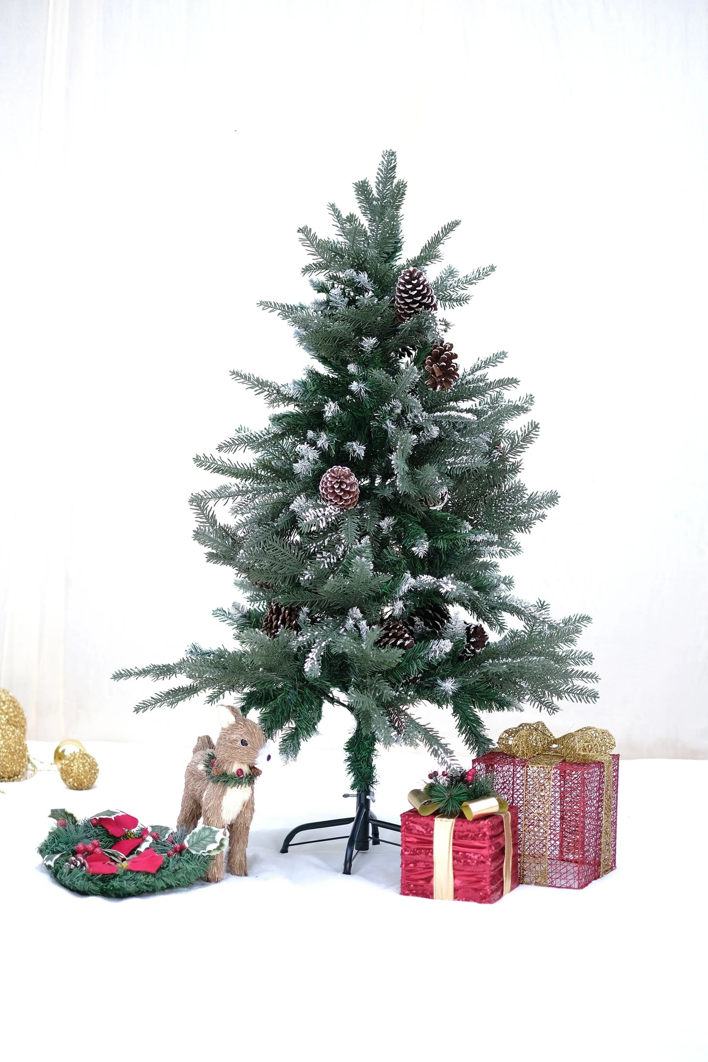 SWEN Balsam 4-Feet Christmas Tree with Light Frosting & Large Pine Cones | Premium Snow-Kissed Holiday Décor