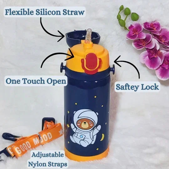 Cool DI GIBO Vacuum Insulated Water Bottle With Straw 450 ML (Black) - Jaiman Toys