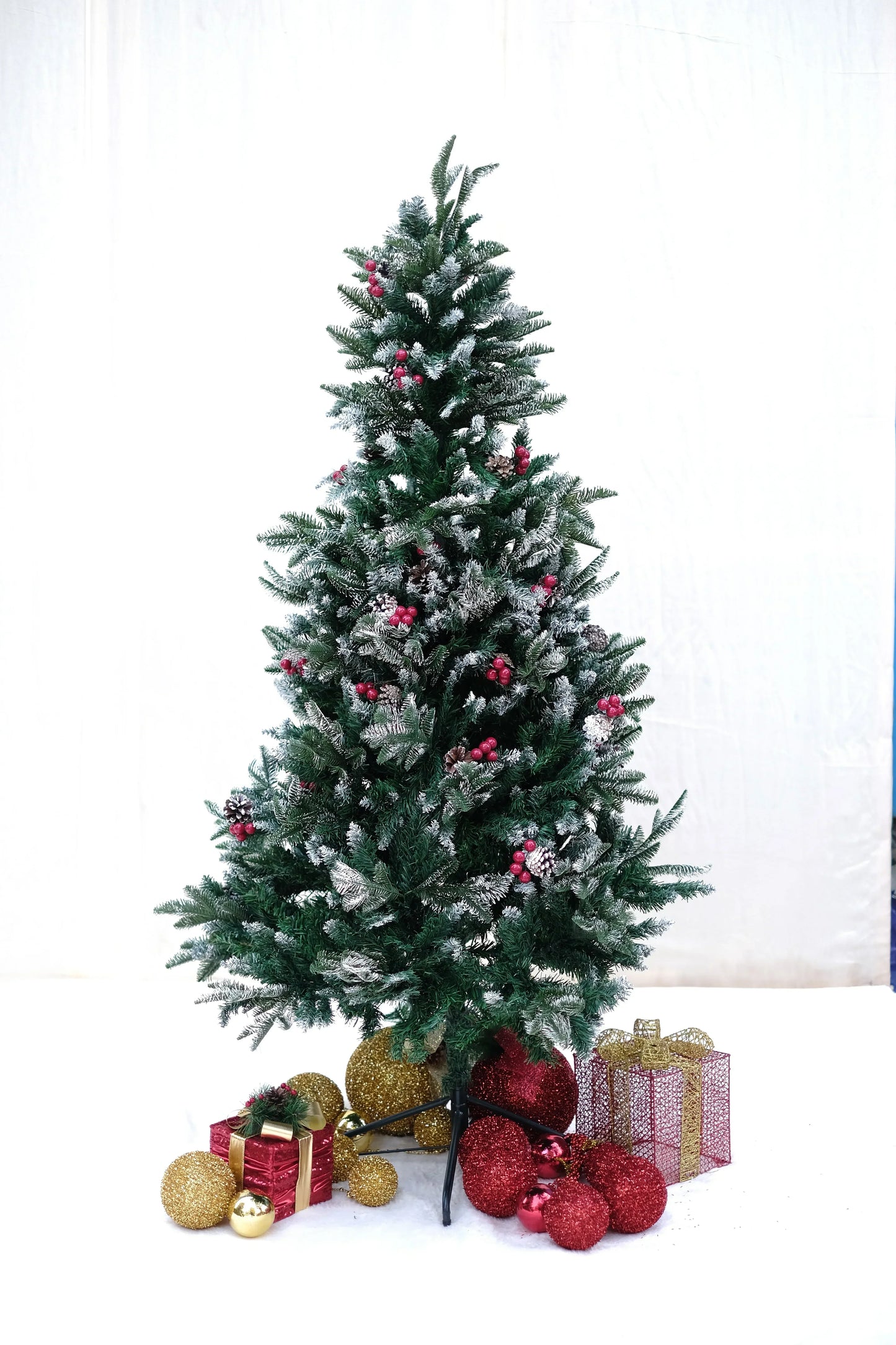 SWEN NORTHLIGHT flocked christmas tree pinecones and cherries