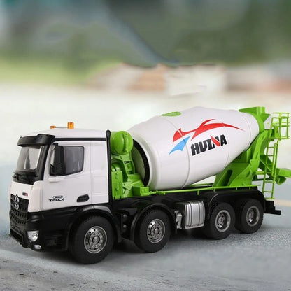 Huina 1537 1:14 Professional RC Alloy Concrete Mixer Truck | 12-Function 2.4GHz Remote Control Construction Vehicle with Rotating Drum, LED Lights & Rechargeable Battery