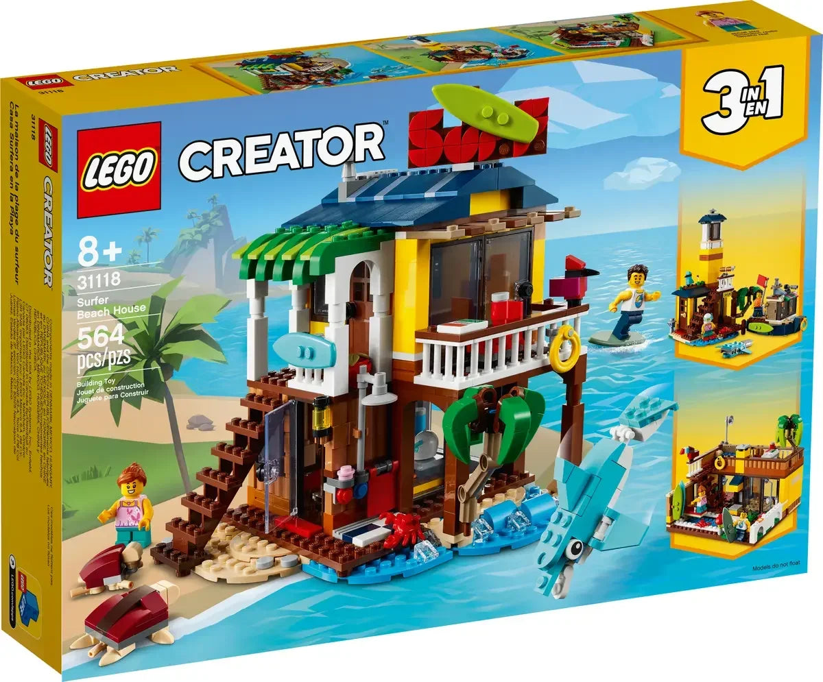 LEGO Creator Surfer Beach House set 31118 box with beach scene and minifigures