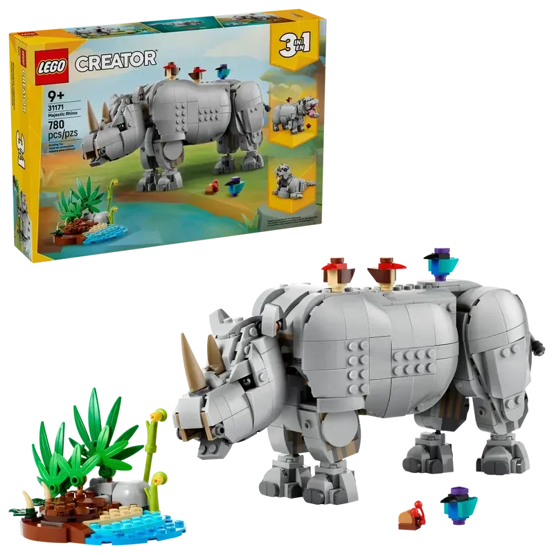 LEGO 31171 Creator 3-in-1 Majestic Rhino  Build Rhino, Giraffe or Warthog, 780 Pieces - Jaiman Toys