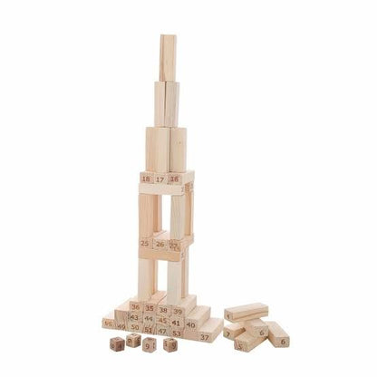 Simarr Number Stackeez Wooden Tower Game – 48 PCS Numbered Balance Blocks with Dice | Educational Stacking Game for Kids