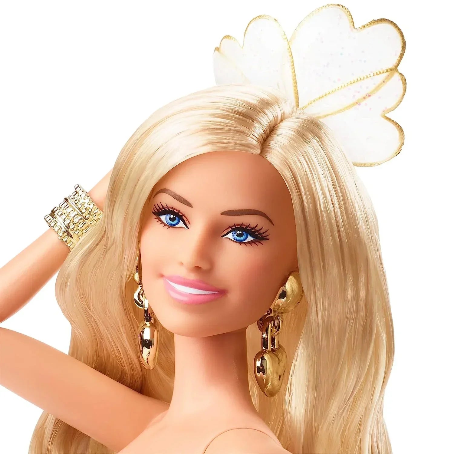 Barbie The Movie Doll, Margot Robbie as, Wearing Gold Disco Jumpsuit with Glossy Curls and Golden Heels - Jaiman Toys