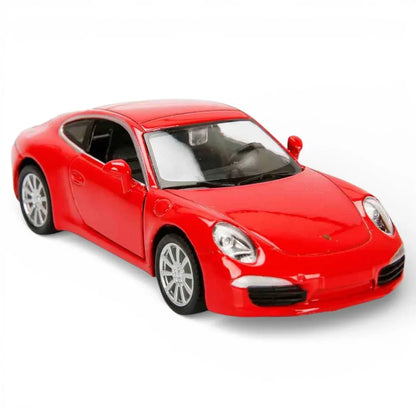 RMZ City 1:36 Porsche 911 Carrera S Diecast Car Model – Opening Doors, Pull Back Action (Red & Grey Variants)