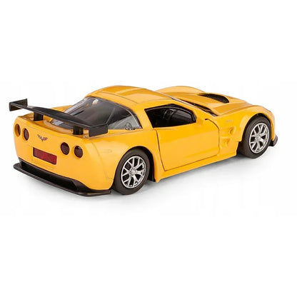 RMZ City 1:36 Chevrolet Corvette C6R Die-Cast Car | Openable Doors & Pull-Back Action | Metal Model Toy (Black / Yellow)