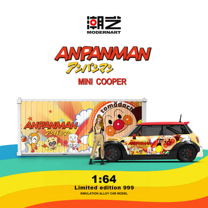 ModernArt 1:64 Mini Cooper ANPANMAN Diecast Model Car with Figurine & Display Base | Premium Collector Edition