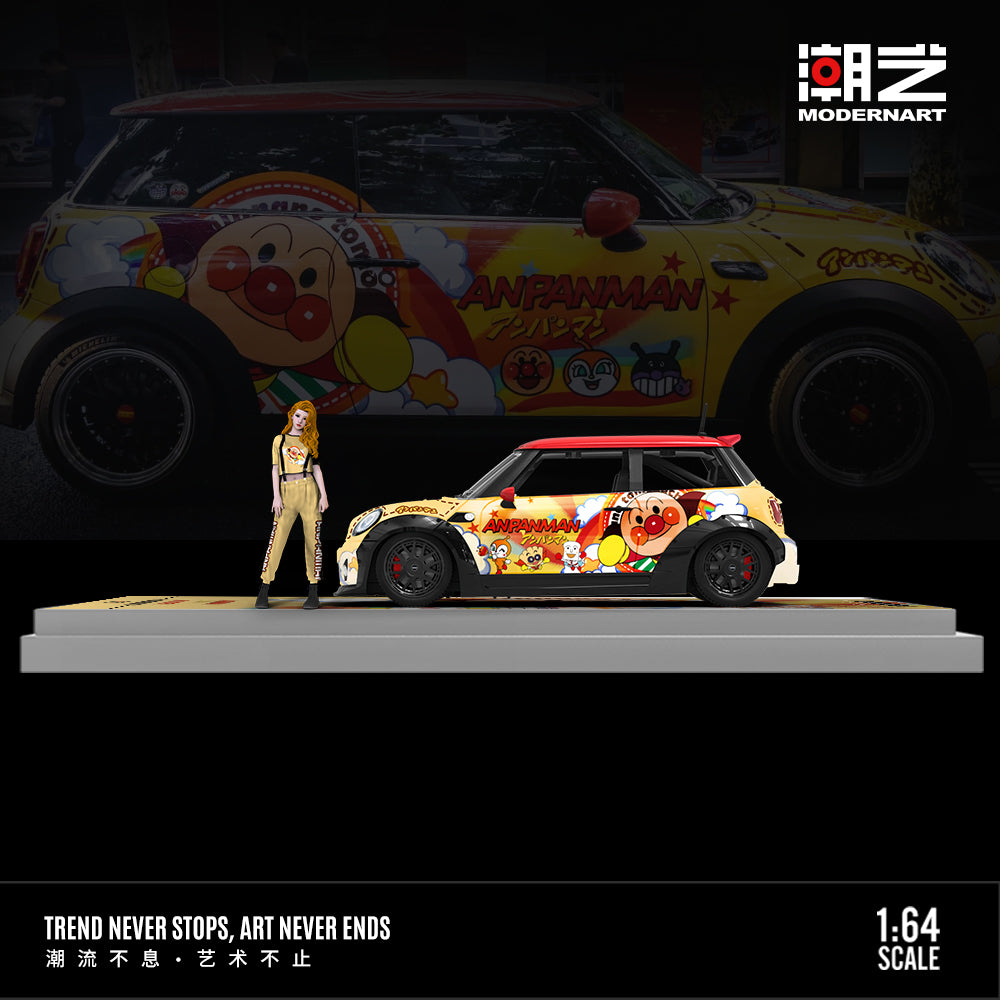 ModernArt 1:64 Mini Cooper ANPANMAN Diecast Model Car with Figurine & Display Base | Premium Collector Edition