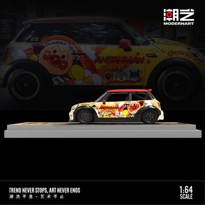 ModernArt 1:64 Mini Cooper ANPANMAN Diecast Model Car with Figurine & Display Base | Premium Collector Edition