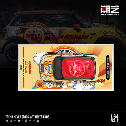 ModernArt 1:64 Mini Cooper ANPANMAN Diecast Model Car with Figurine & Display Base | Premium Collector Edition