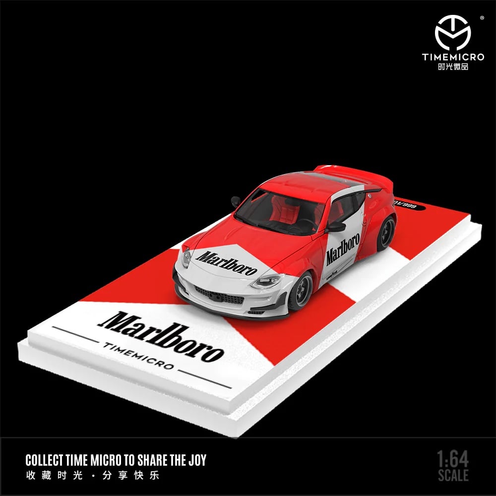 Time Micro Nissan 400Z Marlboro Figure Edition 1:64 Scale Diecast Model Car | Premium Metal Collector Car | Racing Livery | Display Base, Acrylic Case & Figure Included | 14+