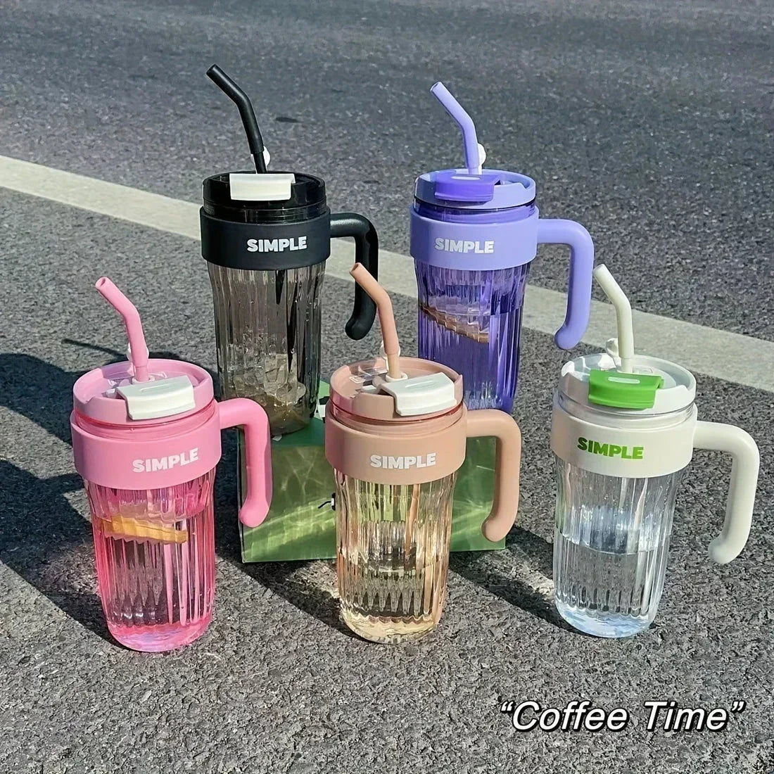 Simple Coffee Tumbler Leak-Resistant Lid & Handle with Straw (920 ml) - Jaiman Toys