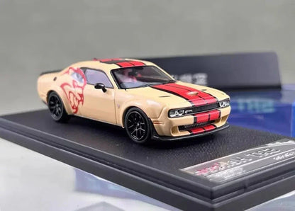 Stance Hunters 1:64  Dodge Challenger SRT Hellcat Beige/Red Graphics –  Diecast Car