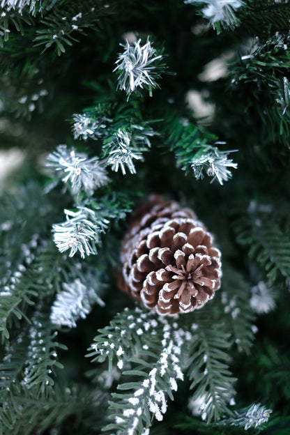 SWEN Balsam 4-Feet Christmas Tree with Light Frosting & Large Pine Cones | Premium Snow-Kissed Holiday Décor
