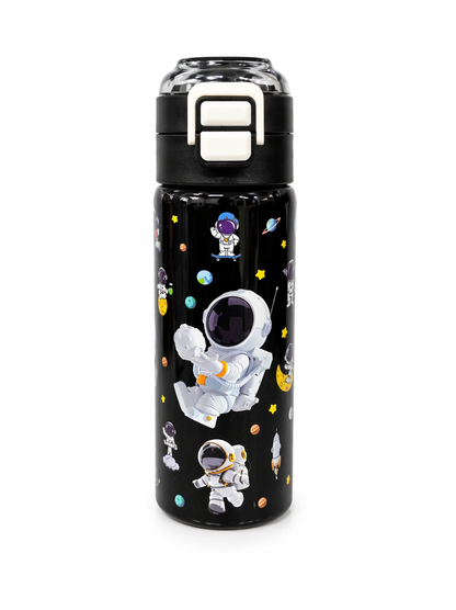 Kids Stainless Steel Space Theme Water Bottle 500ml with Straw Lid – Leakproof School Bottle for Children (Astronaut Design)
