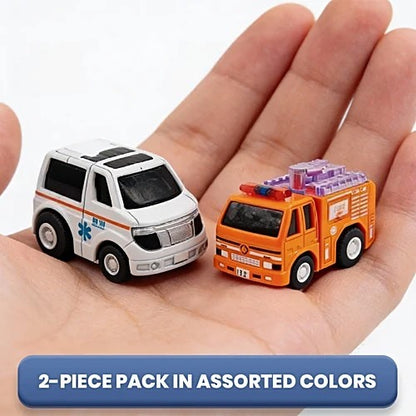 Joy Junction Mini Racer 1:64 Scale Pull Back Diecast Car Set – Ambulance & Fire Truck Toy for Kids & Collectors