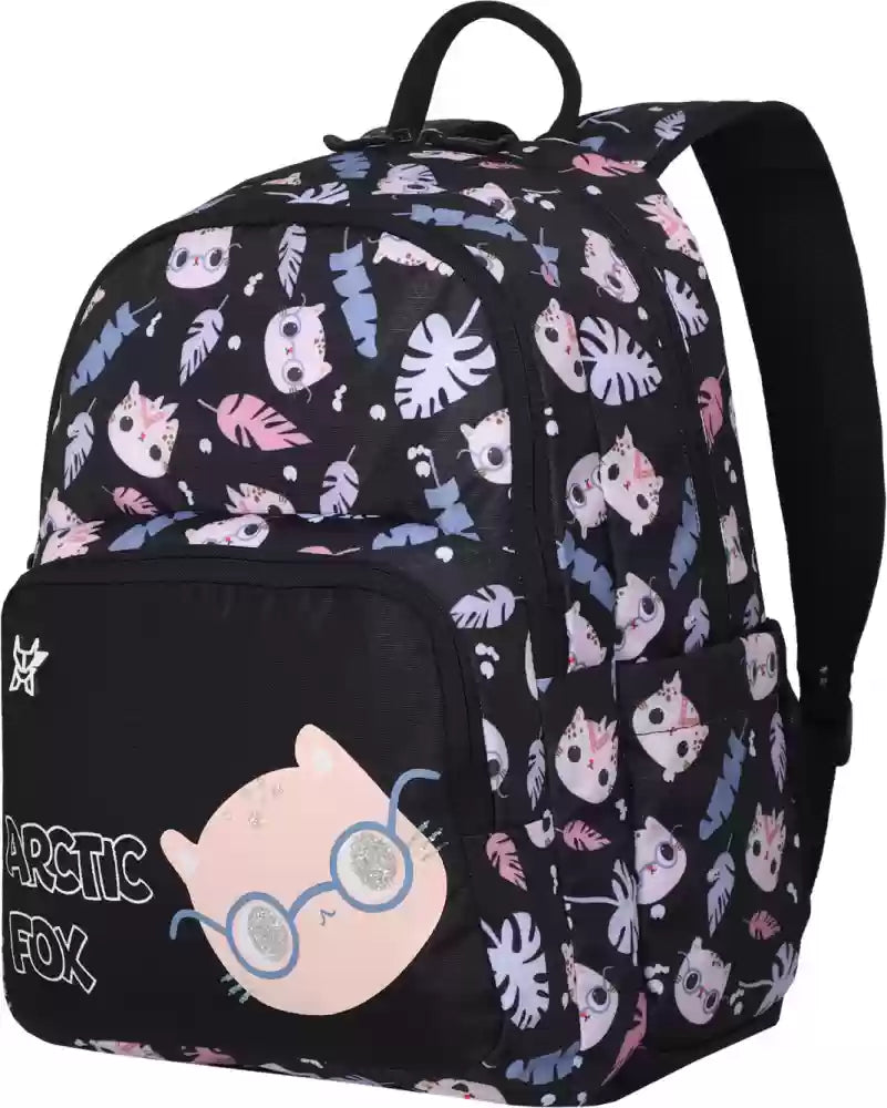 Arctic Fox Cat Print Backpack 16 Inch | Cute Kids School Bag with Multiple Compartments