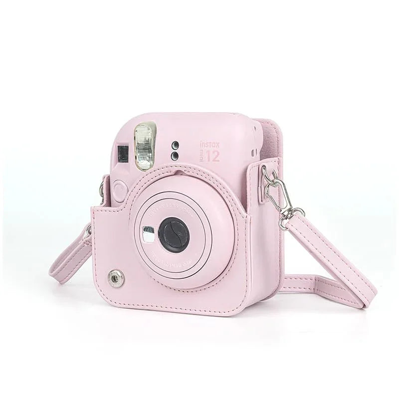 Chic Charm – White Bowknot PU Leather Camera Case for Instax Mini 12 with Strap -Pink - Jaiman Toys