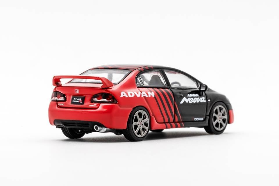 DIECAST TEAM 1:64 Honda Civic Type-R FD2 ADVAN Diecast Model Car | Black & Red JDM Collectible