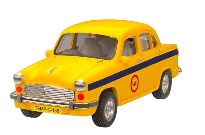 Centy Public Commuters Kolkata Taxi 13.3cm Pull Back Die Cast Car with Openable Doors – Yellow Classic Ambassador Toy Car for Kids & Collector