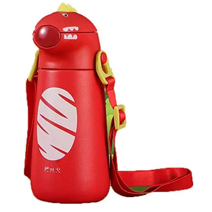 Kids Dino Water Bottle with One-Touch Flip Lid and Straw, Stainless Steel Bottle 400 ML (Red) - Jaiman Toys